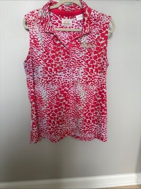 EP Pro Pink and White Printed Sleeveless Polo Tank with collar Ladies Golf Shirt